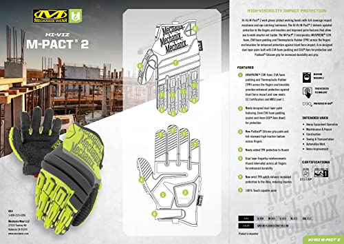 Mechanix Wear Hi-Viz M-Pact 2 Work Gloves XX-Large Fluorescent Yellow - size: XX-Large