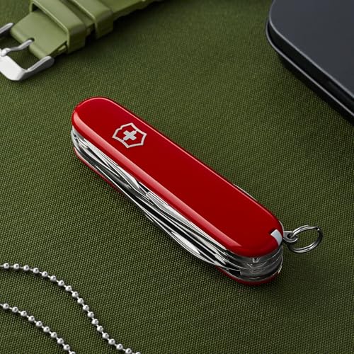 Victorinox Huntsman Swiss Army Knife, 15 Functions, Swiss Made Pocket Knife with Large Blade, Screwdriver, Scissors and Wood Saw - Red - color: Red, style: Old Packaging