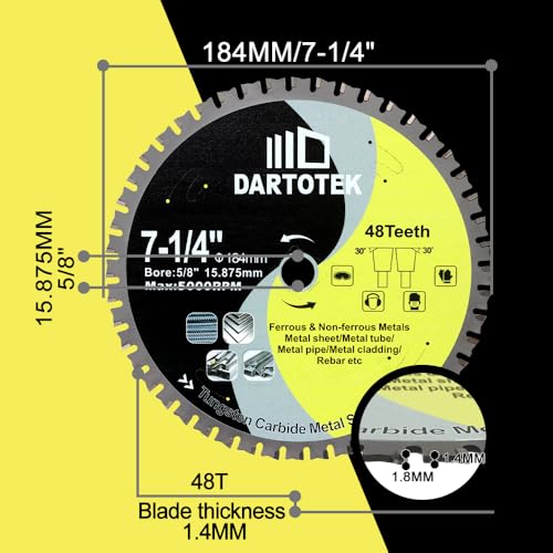 7-1/4 Inch Metal Cutting Circular Saw Blade 48T for Steel, TCT - size: 184 mm