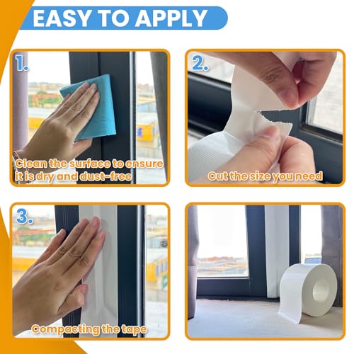 White Window Weather Sealing Tape,Window Draft Isolation Sealing Film Tape, AC Seal Air Conditioner Sealing Tape No Residue, Keep Out Cold Air Dust Rain, Waterproof (3inch*65.5ft) - color: White, size: 3 Inch x 65.5 FT