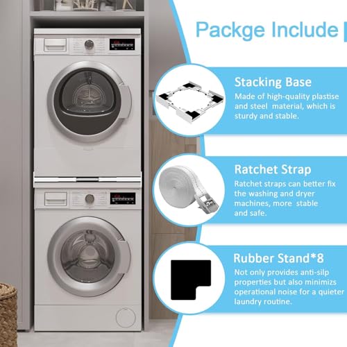 Upgrade Washer Dryer Stacking Kit - Universal Washer Dryer Stacking Kit | Adjustable 29/28/27/26/25/24 Inch - Small Space Saving Solution Stacking Kit for Washer and Dryer with Ratchet Strap - style: Upgrade Universal Stacking Kit