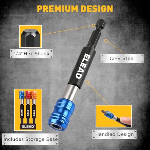 3-Piece 1/4" Quick Change Drill Bit Holder, 4-inch Hex Shank Bit Extension Set, CR-V Steel Quick-release Screwdriver Bits Holder with Storage Base - style: 4" Upgraded Version