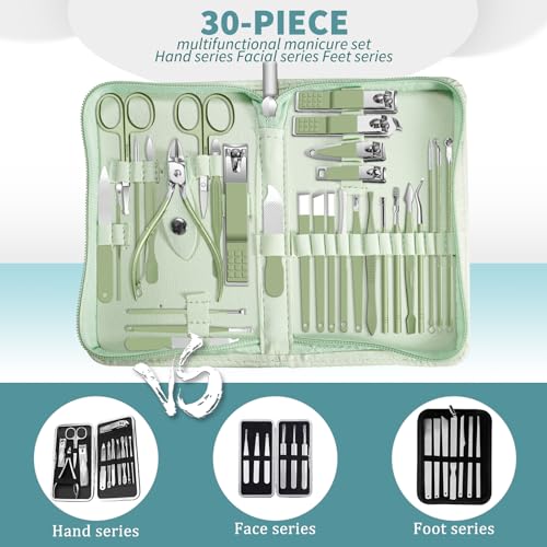 30 in 1 Manicure kit Personal Care Men's Accessories, Professional Nail Kit Pedicure Kit, Toe Nail Clippers for Men and Beauty Tools Portable Set, Travel Deluxe Beauty Tools Convenience Set(Green) - color: 30 in 1 Green