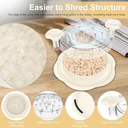 Chicken Shredder Tool Twist Large Meat Shredder with Brush&Fork, Beige - color: White