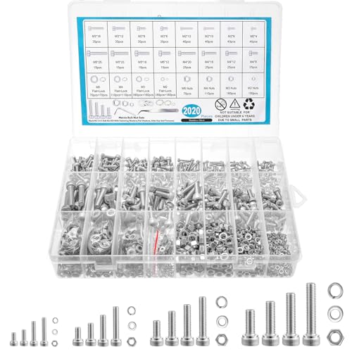 2024-Piece Metric Screw Assortment Kit, M2 M3 M4 M5, 304 Stainless Steel - size: M2-M5, 304 Stainless Steel, Hex Socket Head