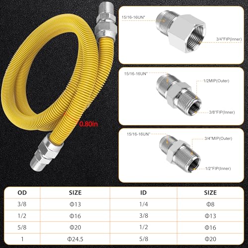 72" Dryer Gas Line Hose/Flexible Gas Line Kit with Connector1/2"MIP 3/4"FIP 3/4"MIP,5/8" OD Gas Range Connector Kit for Gas Stove,Dryer,Water Heater-by MIFLUS - size: 72in