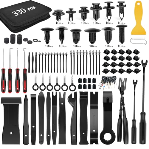 GOOACC 330Pcs Trim Removal Tool, Auto Push Pin Bumper Retainer Clip Set Fastener Terminal Remover Tool Adhesive Cable Clips Kit Car Panel Radio Removal Auto Clip Pliers, Black - color: 330Pcs Clips Removal Kit Black
