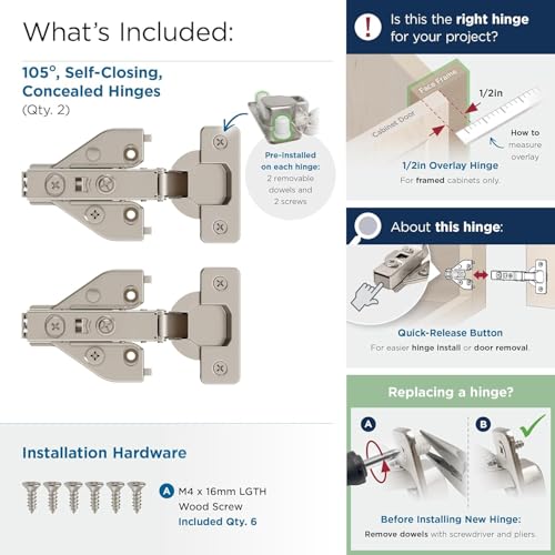 Amerock 1 Pair 1/2" Overlay Self-Closing Euro Concealed Cabinet Hinge - size: 1/2 Inch (13 mm) Overlay