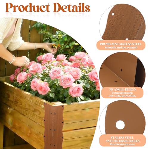 8 Pcs Metal Raised Garden Bed Corner Brackets L-Shape (11"x3"x3"), Brown - color: Brown
