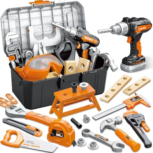 Kids Tool Set, Toddler Tool Box, Toy Drill, Construction Toys for Ages 3-5 - color: Orange
