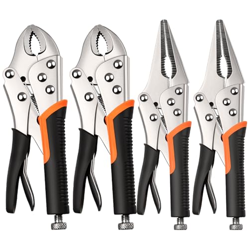 4-Pack Vice Grips Pliers Set for welding,Metal Bending,Woodworking, | Locking Pliers,2PCS 10"Curved Jaw,2PCS 9-1/2" Needle Nose Vise Grips,Ergonomic Handle - style: 4 PCS VICE GRIPS PLIERS