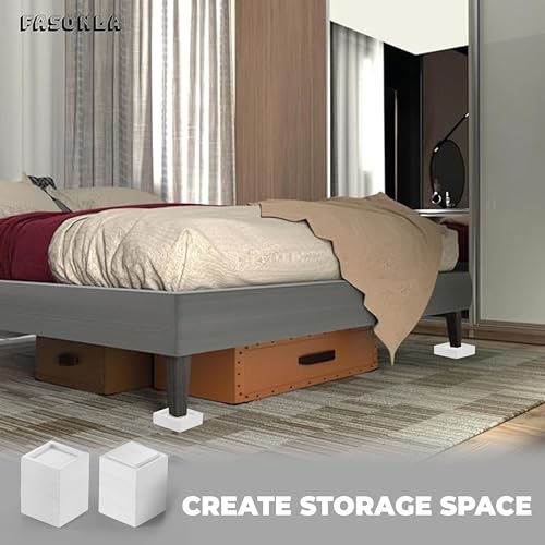 FASONLA Bed Risers (Set of 8) Furniture Risers Lifts Height 1", 2", 3" or 4", Solid Natural Wood Risers, Non-Slip Recessed Hole to Heavy Bed/Furniture (White Color) - color: White Color
