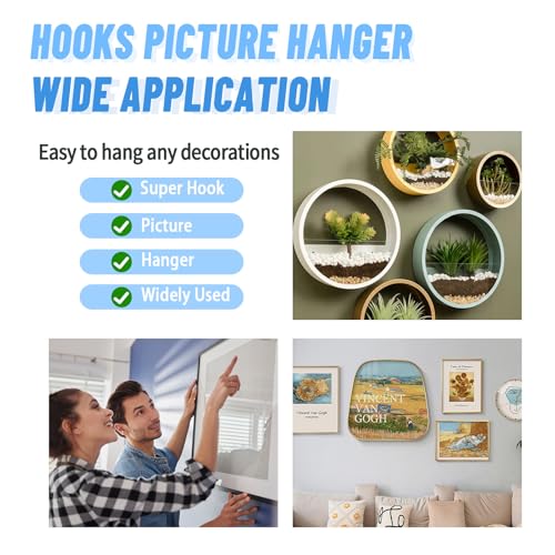 FURHUA 20pcs Black Super Hook Picture Hangers and Office Pack, Drywall Hooks for Hanging Pictures, Wall Hooks, Picture Hangers, Picture Hanging Kit，Hang Art, Clock, Shelves, Mirrors - style: Black