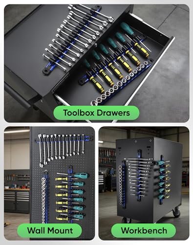 ALOANES Magnetic Screwdriver Organizer 36-Slot Blue 3PC for Toolbox - color: Blue