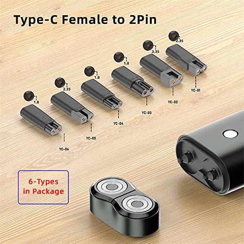 6pcs/Set USB-C Female to 2Pin DC 5V Power Charge Adater for Electric Hair Clipper Beard Trimmers Shavers Beauty Instruments - style: 1.8mm+2.35mm