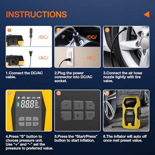 Nilight AC/DC Tire Inflator 110V/12V 150PSI Auto Shutoff Dual Power Supply - color: Ac/DC Tire Inflator