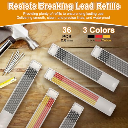 Hiboom 4 Pack Carpenter Pencil with 36 Refills Built In Sharpener (Red) - color: Red