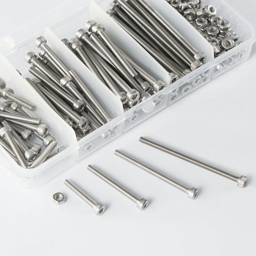 M3 x 20mm 30mm 40mm 50mm Hex Socket Head Cap Screws Bolts and Nuts, Stainless Steel 304, Bright Finish, Metric Allen Drive, Fully Thread, Assortment Kit 160PCS - size: Socket M3x20-50mm+Nuts