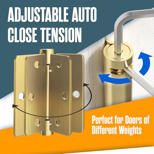 Self Closing Door Hinges, Spring Loaded, Auto Close, 3.5 Inch, Brass, 2 Pk - color: Satin Brass Finish, size: 3.5 Inch, 1/4 Radius