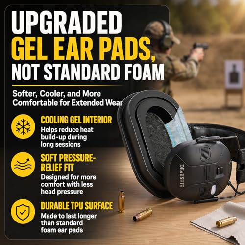 Bluetooth Shooting Ear Protection, 2-in-1 Gel Earmuffs for Glasses - color: Black