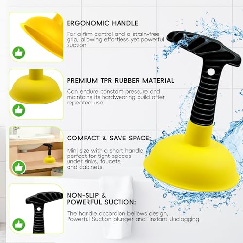 Sink Plunger with Drain Snake Set, Drain Cleaner Tool for Home