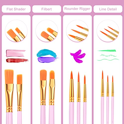 ESRICH 80PCS Pink Paint Brushes, Paint Brush for Acrylic Painting - color: Pink, size: 80