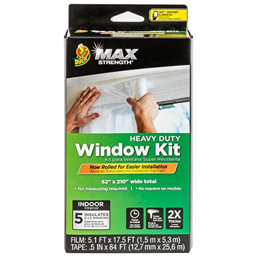 Duck MAX Strength Window Insulation Kit, Winter Window Seal Kit Fits up to 5 Windows, Heavy Duty Shrink Film Cuts to Size for Easy Indoor Installation, Window Tape Included,62 In. x 210 In., Clear - size: Standard Window - 5 Pack