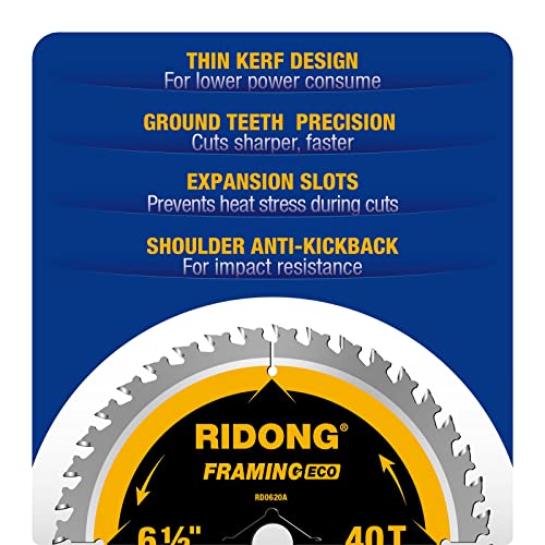 6-1/2 Inch 40 Tooth Circular Saw Blade with 5/8 Inch Arbor ATB Finishing for Wood Cutting(10-Packs) - size: 6-1/2" 40T (10 packs)
