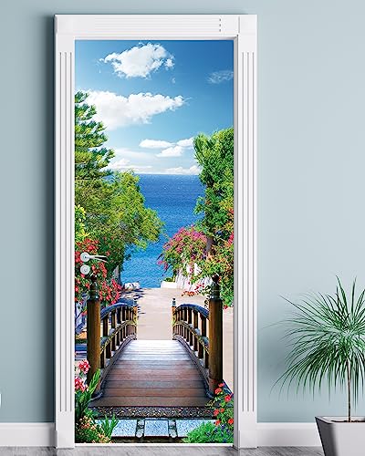FLFK Door Mural Sticker - Seaside,Peel and Stick,Combined Size 32"x80",Split into 2 Pieces - color: Mt1042, size: 32"x80"