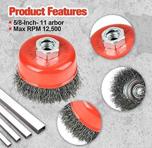 AAIN 8Pcs Wire Wheel Brush Set, 3in Crimped Cup Brush for Angle Grinder - size: 8 pack, style: 3 Inch Crimped Wire Brush