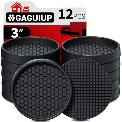 Non Slip Furniture Pads- 3"x3" Round Anti Skid Caster Cups Furniture Coasters, Anti-Sliding Grippers Floor Protectors for Furniture Bed, Couch, Chair Leg, Black(Set of 12) - size: 3" 12pcs Black