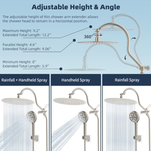 Hibbent All Metal High Pressure Shower Head, 12'' Rainfall Shower Head - color: Brushed Nickel, style: Round 12''