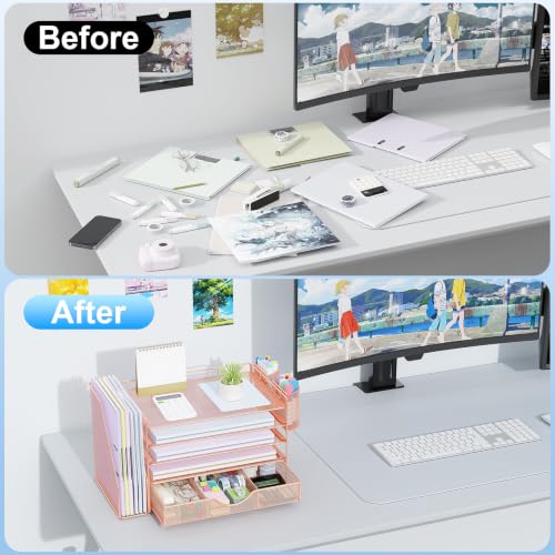 gianotter 5-Tier Desk Organizer with Drawers and File Holders - color: Rose Gold, size: 5T