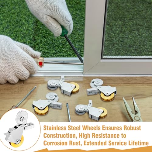 4 Pack 1 Inch Heavy Duty Steel Sliding Screen Door Rollers Steel Ball Bearing Smooth-Glide Roller for DIY Screen Door Maintenance Repair