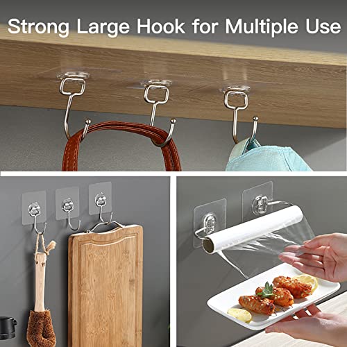 Large Hooks for Hanging Heavy-Duty 44Ib(Max) 10 Packs, Wall Hangers without Nails Self-Adhesive Traceless Clear and Removable, Waterproof and Rustproof Multiple Uses for Bathroom Kitchen Home - size: 10 Large Hooks