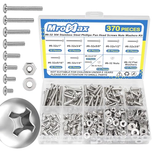 #6-32 x 3/16" to 1" Phillips Pan Head Machine Screws Kit with Nuts Washers - size: #6-32