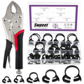 Swpeet 57Pcs 5 Size Heavy Duty Double Snap Grip Nylon Hose Clamps and 7" Curved Jaw Locking Pliers Assortment Kit, Adjustable Ratcheting Hose Clamp, Vice Grips Pliers, Snap Fastener