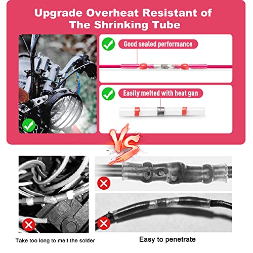 Kuject 100PCS Solder Seal Wire Connectors AWG 22-18, Red Solder Seal Heat Shrink Butt Connectors Terminals Solders Sleeve Waterproof Wire Splice Connector for Marine Automotive Boat Wire Joint - size: AWG 22-18 Red