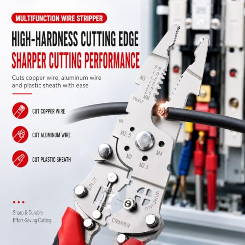 Multifunctional Foldable Automatic Wire Stripper and Cutter, Portable Crimping Tool for and Stripping tools & home improvement - color: Red