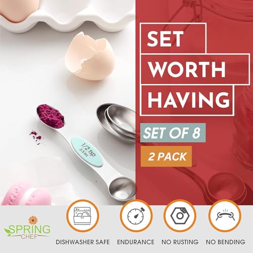 Spring Chef Stainless Steel 8 Magnetic Measuring Spoons Set, 2 Pack, Mint - color: Mint, size: 2-Pack