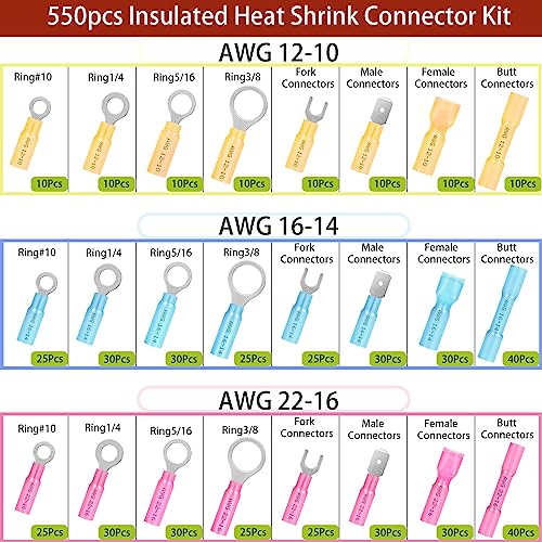 550Pcs Electrical Waterproof Heat Shrink Wire Connectors Kit with Crimper - size: 550pcs-with Crimper