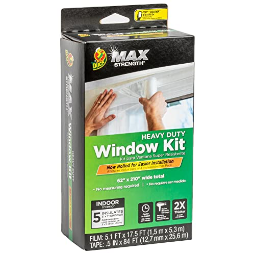 Duck MAX Strength Window Insulation Kit, Winter Window Seal Kit Fits up to 5 Windows, Heavy Duty Shrink Film Cuts to Size for Easy Indoor Installation, Window Tape Included,62 In. x 210 In., Clear - size: Standard Window - 5 Pack