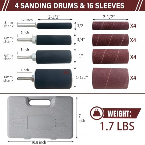 20 Piece Drill Press Sanding Drum Kit, 80/120 Grit Sanding Band Sleeves Rubber Sanding Drum for Woodworking