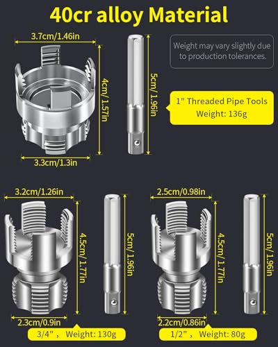 3-Piece PVC Pipe Threading Tool, 1/2, 3/4 and 1 Inch
