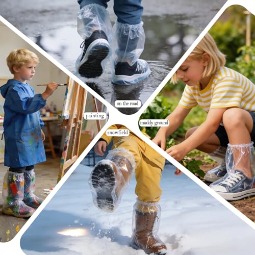 12Pcs Individually Packaged Kids Rain Shoe Covers, Disposable Plastic Shoe Covers for Rain, Portable and Durable, Perfect for Rainy and Snowy Days, Disney Trip (Clear,Kids,12Pcs/6pairs) - size: Kids S 12Pcs