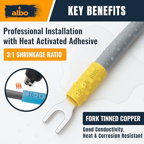 ALBO Heat Shrink Crimp Connectors (Fork 100pcs Yellow #10 AWG 12-10) - color: Fork 100pcs Yellow #10 AWG 12-10
