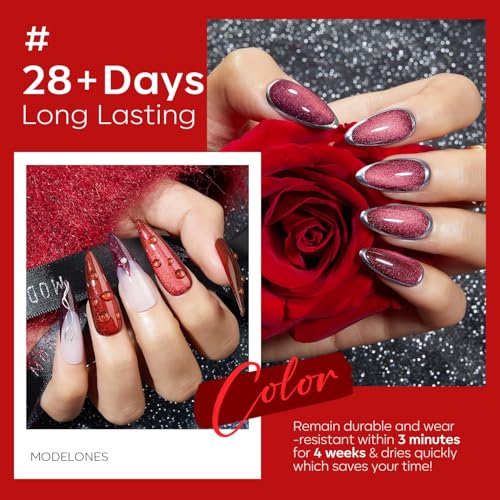 modelones Gel Nail Polish Set, Red Burgundy Purple Glitter Cat Eye Shimmer - color: A-1 Crimson Spark