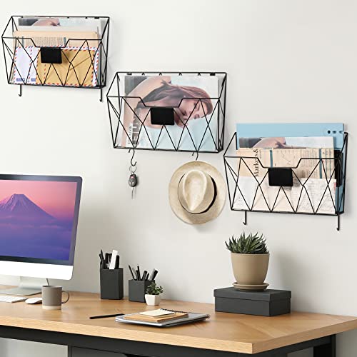 YBING Wall File Organizer, Hanging File Holder & Basket Set of 3, Black