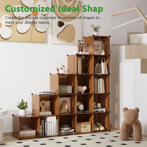 C&AHOME 16 Cube Storage Organizer Cube Shelves Units Storage Cubes, Brown - color: Brown