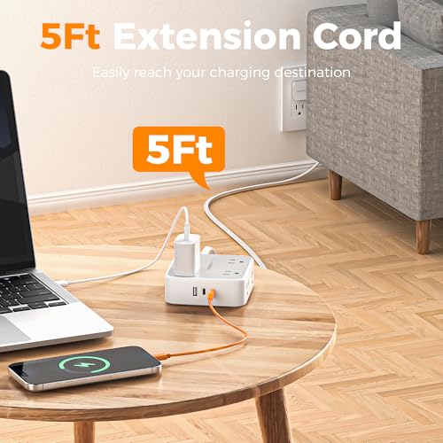 TESSAN Surge Protector Power Strip with 900J Surge Protection, 5 Ft, Grey - color: Grey with 2 USB C, size: 5 feet